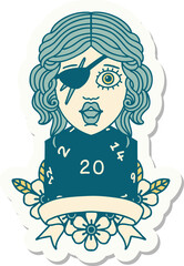 human rogue with natural 20 dice roll sticker