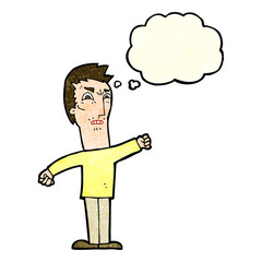 cartoon annoyed man with thought bubble