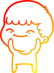 warm gradient line drawing cartoon happy boy