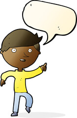 cartoon happy pointing with speech bubble