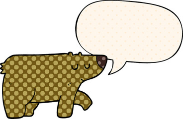 cartoon bear and speech bubble in comic book style