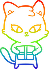 rainbow gradient line drawing cute cartoon cat