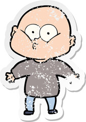 distressed sticker of a cartoon bald man staring