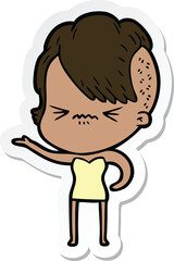 sticker of a cartoon annoyed hipster girl