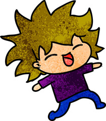 textured cartoon of cute kawaii girl