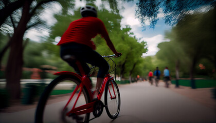 Fototapeta premium Rasante Fortbewegung: Fahrradfahrer in Aktion - Generative Ai 