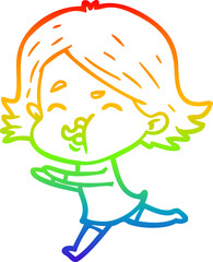 rainbow gradient line drawing cartoon girl pulling face