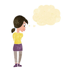 cartoon pretty girl with thought bubble