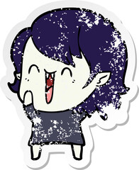distressed sticker of a cute cartoon happy vampire girl
