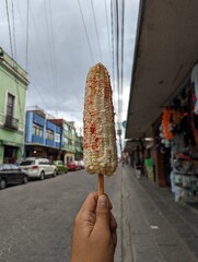 Corn traditional hispanic street food in the street, Hispanic, Mexican in puebla of zaragoza
