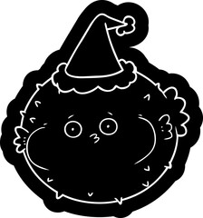 cartoon icon of a puffer fish wearing santa hat