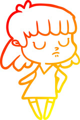 warm gradient line drawing cartoon indifferent woman