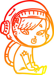 warm gradient line drawing cartoon astronaut woman