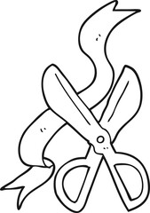 black and white cartoon scissors cutting ribbon