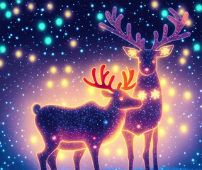 Reindeer with Glowing Lights, Generative AI Illustration