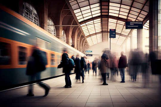 Hektik und Dynamik: Menschen in Bewegung am Bahnhof - Generative Ai