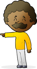 cartoon man with mustache pointing
