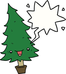 cute cartoon christmas tree and speech bubble