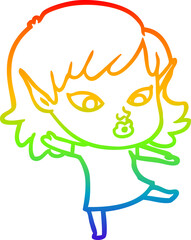 rainbow gradient line drawing pretty cartoon elf girl