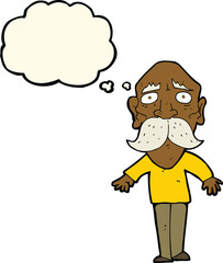 cartoon sad old man with thought bubble