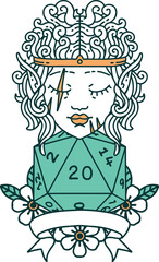elf barbarian character with natural twenty dice roll illustration