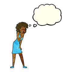 cartoon woman laughing with thought bubble