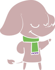 flat color style cartoon smiling elephant wearing scarf