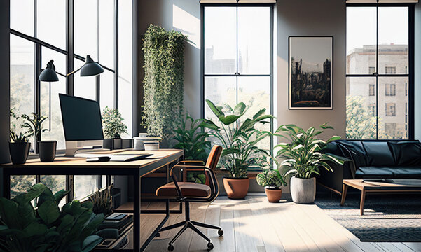 Interior downtown luxury office space &mdash; Generative AI