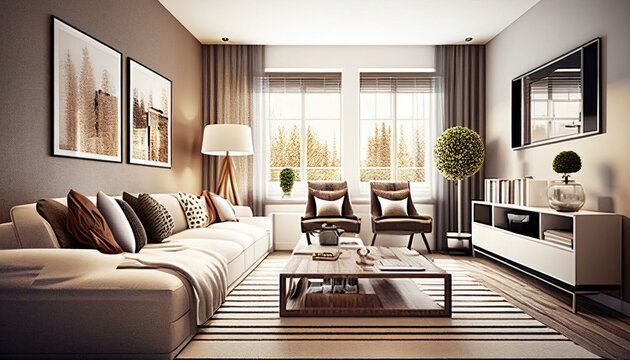 Interior rustic living room &mdash; Generative AI