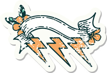 grunge sticker with banner of lightning  bolts