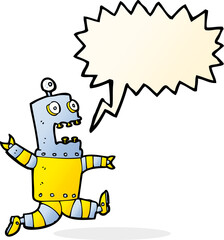 cartoon terrified robot with speech bubble