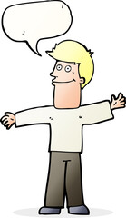 cartoon happy man with speech bubble