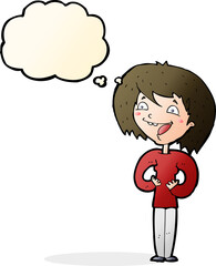 cartoon excited woman with thought bubble