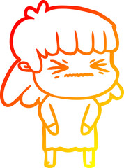 warm gradient line drawing cartoon angry girl