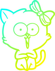 cold gradient line drawing cartoon cat