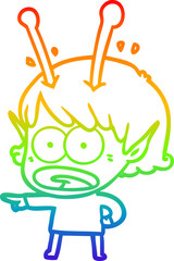 rainbow gradient line drawing cartoon shocked alien girl