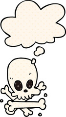 cartoon skull and bones and thought bubble in comic book style