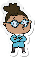 sticker of a cartoon woman wearing glasses