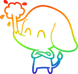 rainbow gradient line drawing cute cartoon elephant spouting water
