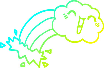 cold gradient line drawing cartoon rainbow rain cloud