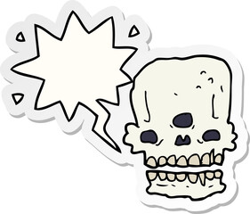 cartoon spooky skull and speech bubble sticker