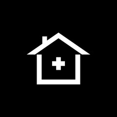 Helth house icon isolated on black background. 