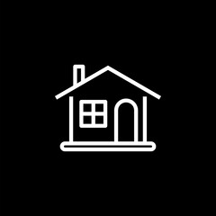  Simple home with tick outline icon  isolated on black background. 