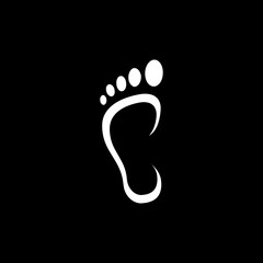 Foot print human sign shadow, track walking design icon  isolated on black background.