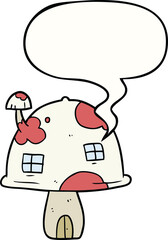 cartoon fairy mushroom house and speech bubble