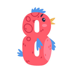 8 bird number. Eight numeral with eyes, beak and wings cute cartoon vector illustration