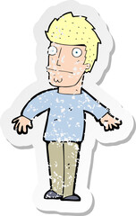 retro distressed sticker of a cartoon worried man