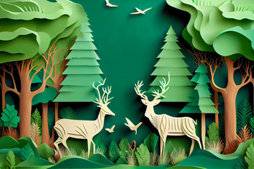 ecological concept. concept of nature conservation. green cardboard illustration. Generative AI