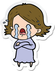 sticker of a cartoon woman crying