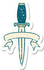 grunge sticker with banner of a dagger